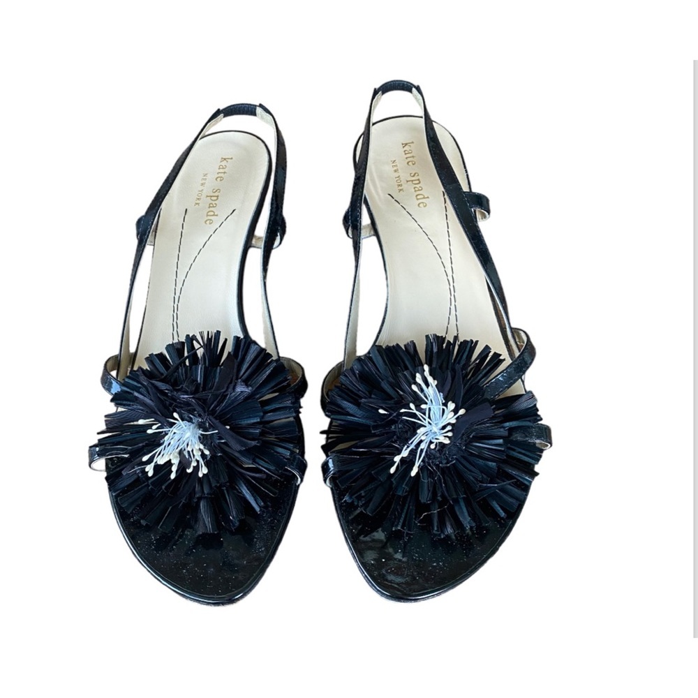 Kate Spade patent strappy kitten heels with flower Size 6.5B